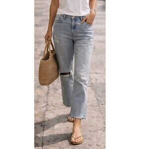 Mother Slacker Fray Jeans Drunken Cowboy Distressed Light Wash 28